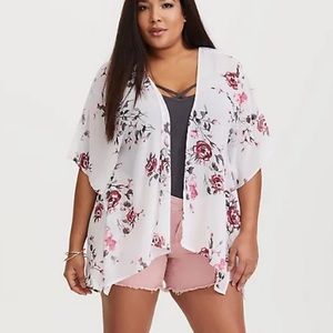 Torrid White Chiffon Floral Kimono